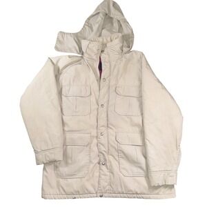Vintage Woolrich Woman Jacket Womens XL Stone Hooded Insulated Parka USA 90s